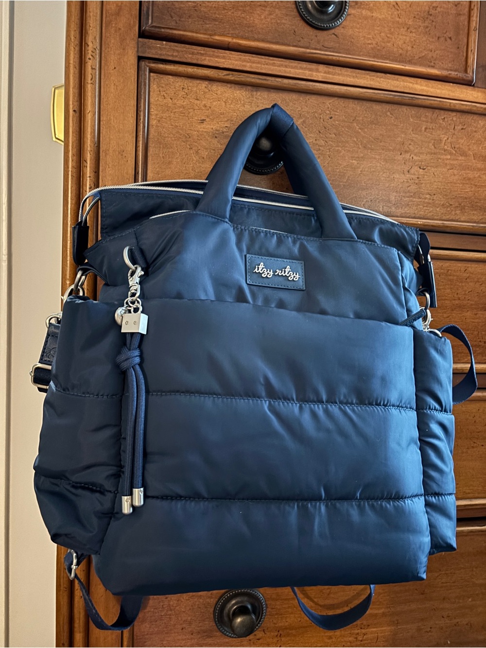 Itzy Ritzy navy blue diaper bag backpack — like new